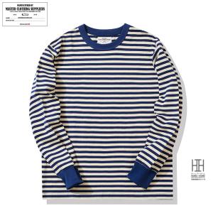 ボーダーロンT 長袖Tシャツ メンズ 綿 100 ヘビーウエイト 8.2オンス ボーダー柄 カットソー 8.2oz ロンT 三本針 丸首 tシャツ カジュアル アメカジ おしゃれ