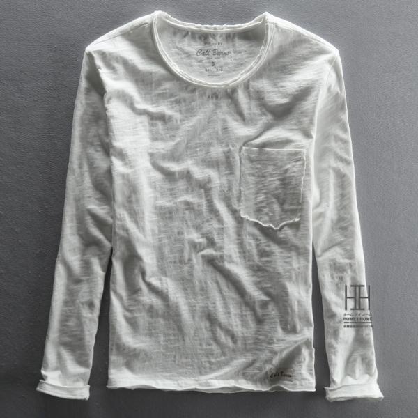 tシャツ Tシャツ メンズ 長袖 無地 綿100 ポケット付き スラブ コットン おしゃれ ワンポイ...