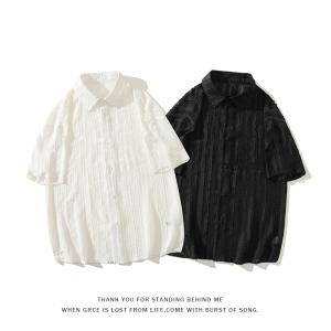 シャツ メンズ 半袖シャツ 冷感 ストライプ ゆったり 大きいサイズ ビッグシルエット アメカジ ポケット付き 涼しい 羽織り トップス カジュアルシャツの商品画像