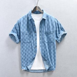 シャツ メンズ デニムシャツ 半袖シャツ メンズシャツ メンズ 柄シャツ チェックシャツ メンズ ストリート 夏服 メンズ｜justmode