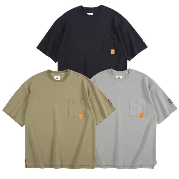 ワッフルtシャツ ロゴt メンズ ワンポイント 半袖 ポケットあり コットン ヘビーウェイト オーバ...