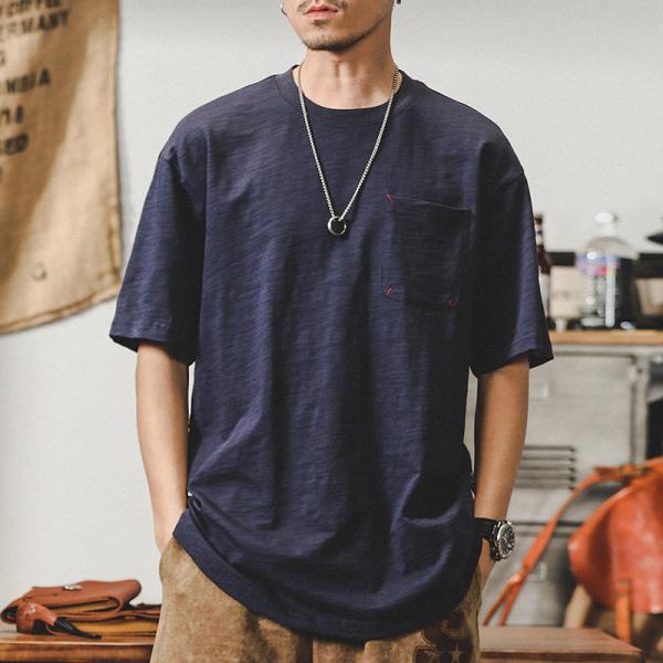 tシャツ メンズ 半袖 ラウンド裾 胸ポケット付き サイドスリット 半袖 丸首 インナー 無地 シン...