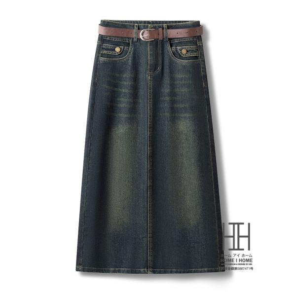 デニムスカート レディース ウォッシュ加工 ヒゲ加工 ユーズド スリット 体型カバー カジュアル 女...