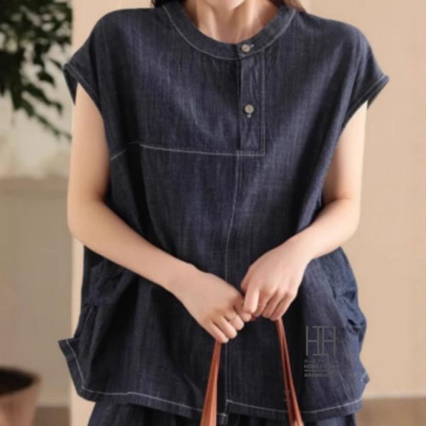 デニム プルオーバー Tシャツ ブラウス レディース 半袖 おしゃれ プルオーバーシャツ 体型カバー...