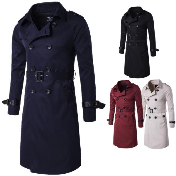 トレンチコート メンズ 無地 新作 ロング丈 ダブルボタン カジュアル ビジネス フォーマル スリム...