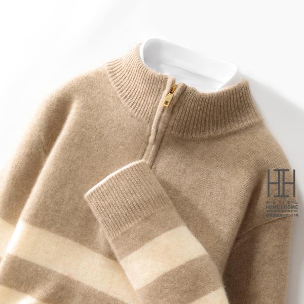 ウールセーター メンズ 長袖 ハーフジップセーター ハイネック おしゃれ ボーダー柄 ウール100 ...