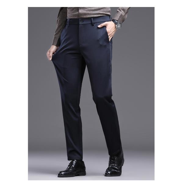 スラックス 裾上げ済み ノータック スリム メンズ ビジネスパンツ 秋冬 厚手 4WAYストレッチ ...