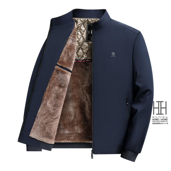 ボアジャケット 中綿ジャケット メンズ 裏起毛 スタンドカラー 立ち襟 ストライプ柄 ワンポイント ...