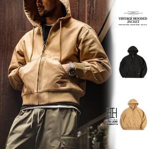J130 ジャケット メンズ フード付き ミリタリージャケット ルーズフィット ウォッシュド 12.7oz 綿 100 ヘビーウェイト コットン キャンバス ショート丈 登山