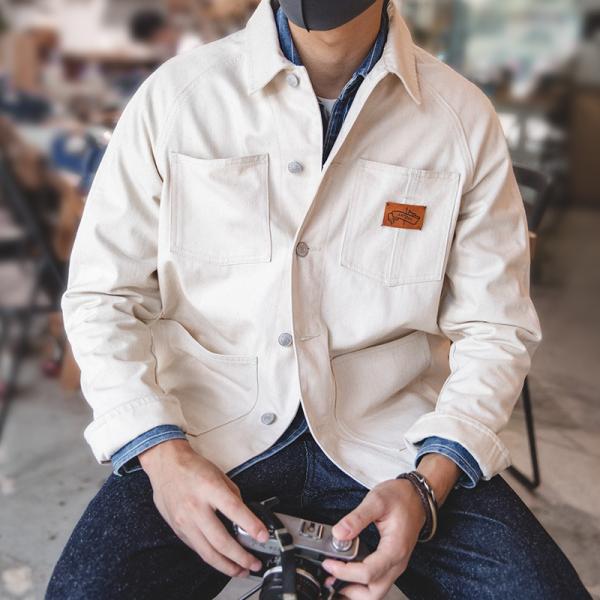 白デニムシャツ デニムシャツジャケット 男性 Gジャン メンズ ジャケット ワーク ゆったり 大容量...