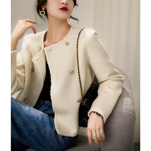 レディース ダッフルコート ダブルボタン ショート丈 ダブルフェイス生地 ウール キレイめ 保温 可...