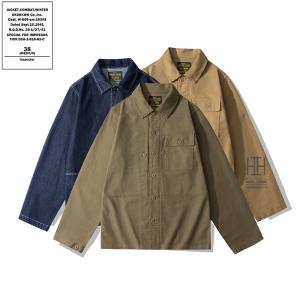 P44 ワークジャケット デニムジャケット シャツジャケット メンズ モールスキンコットン Moleskin ミリタリー 多ポケット 耐磨耗 ヘビーウェイト 綿 100