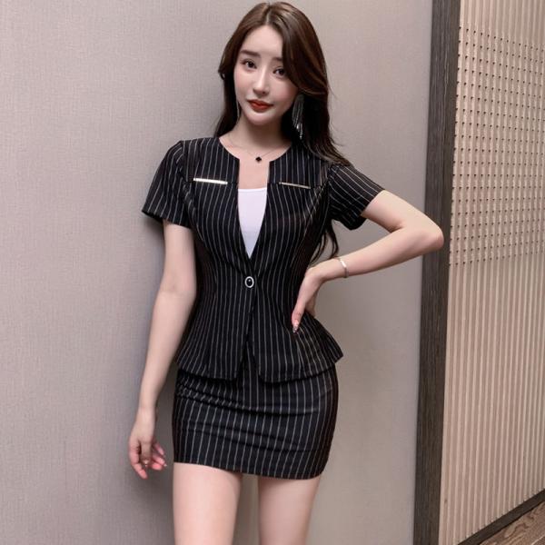 ミニスカート 2点セット ライトアウター 半袖 レディース ストラップ柄 Vネック ワンポイント ボ...