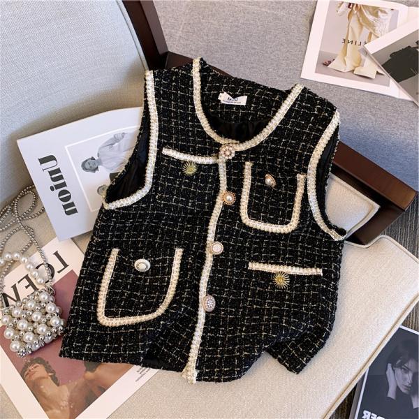 レディース ベスト インナーベスト ボタンデザイン 柄物 パール付き キレイめ おしゃれ 秋服 冬服...