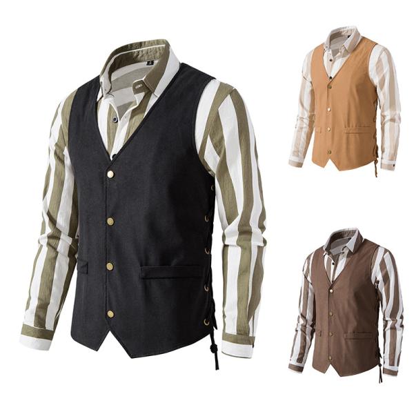 メンズ ベスト スーツベスト 前開き メンズベスト カジュアル コスプレ 襟なし ビンテージ 中世 ...