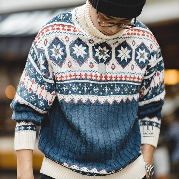 ニットセーター メンズ タートルネック クリスマス プレゼント ジャカード編み おしゃれ ハイネック...