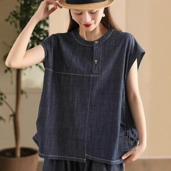 デニム プルオーバー Tシャツ ブラウス レディース 半袖 おしゃれ プルオーバーシャツ 体型カバー...