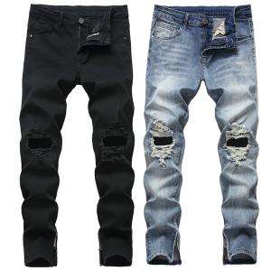 デニムパンツ メンズ ダメージジーンズ デニム 穴開け ジーンズ クラッシュ 裾ジップ ダメージ ユーズド ヴィンテージ Gパン