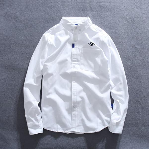 ボタンダウンシャツ シャツ メンズ 長袖 ビジネス ワンポイント おしゃれ プリント ポケット付き ...