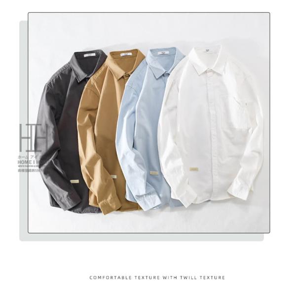 シャツ メンズ 長袖 カジュアルシャツ 無地 デザインポケット ツイル ワンポイント ワークシャツ ...