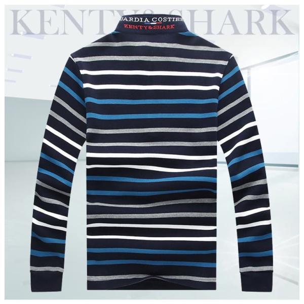 ポロシャツ メンズ 長袖 ボーダー 切り替え ロゴ 刺繍入り 綿100％ 柔らかい ビジカジ 立ち襟...