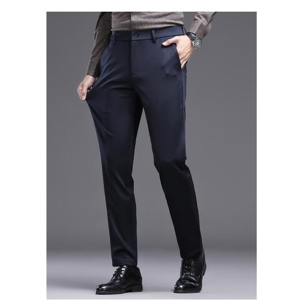 スラックス 裾上げ済み ノータック スリム メンズ ビジネスパンツ 秋冬 厚手 4WAYストレッチ ...