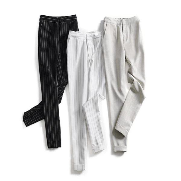 通勤 レディース ストライプ ビジネス スラックス ウエストゴム 柄物 カジュアル 女性 ロングパン...