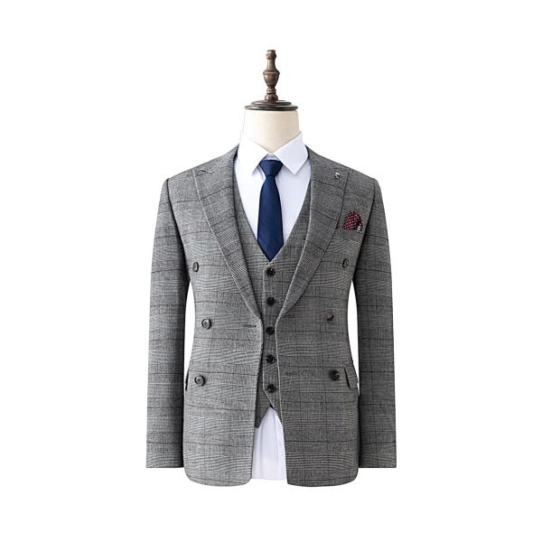 スリーピーススーツ メンズ ビジネス スリムスーツ 千鳥格子 グレンチェック 3ピース ダブル スト...