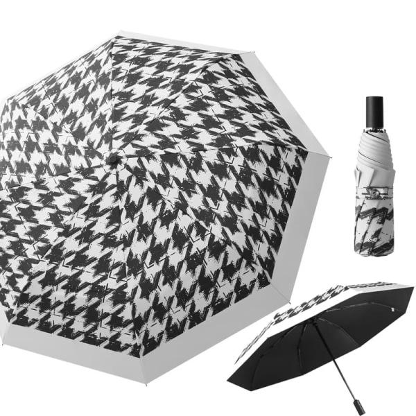 日傘 傘 折りたたみ傘 大きいサイズ 自動開閉 ワンタッチ 8本骨 3つ折り 千鳥格子 男女兼用 お...