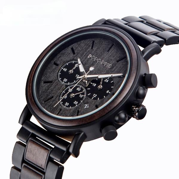 タイマー付き 腕時計 プッシュ式 ウォッチ 夜光 クォーツ時計 ギフト 木製文字盤 メンズ腕時計 ビ...