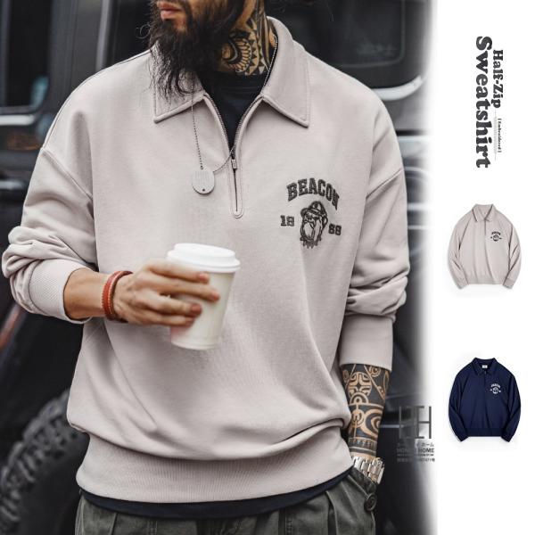 ポロ ハーフジップ スウェット メンズ 長袖 ヘビーウェイト おしゃれ 大きいサイズ Bulldog...