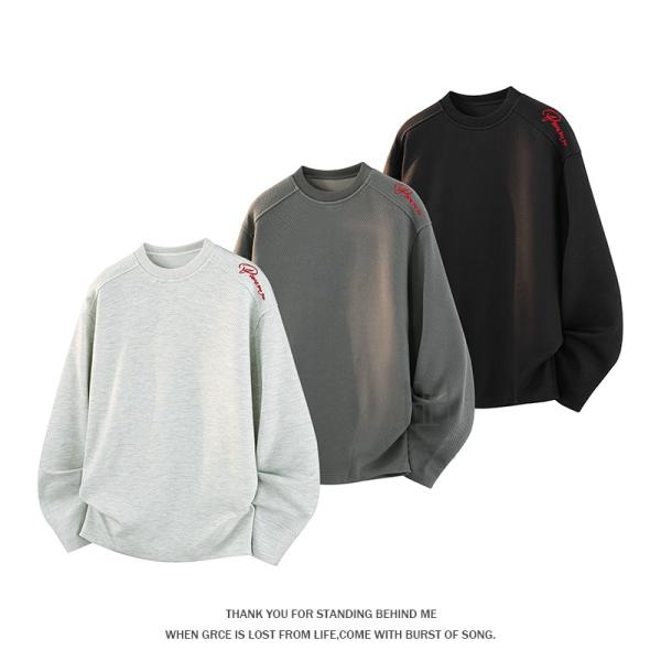 スウェット トレーナー メンズ 長袖 プルオーバー クルーネック 丸首 ベーシック 刺繍入り シンプ...