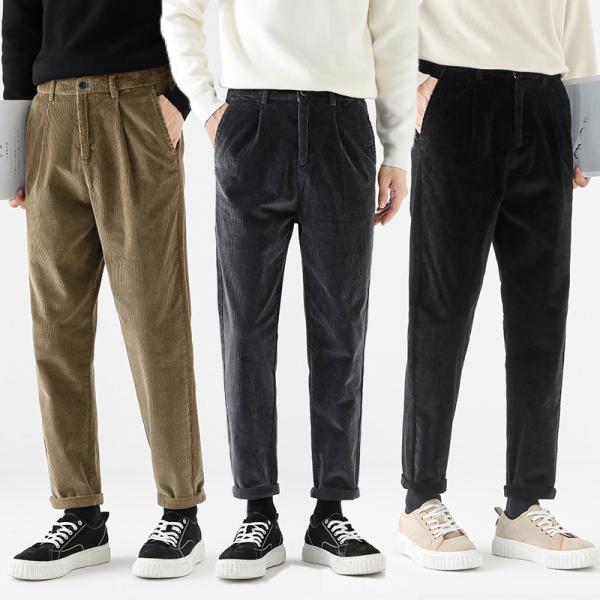 コーデュロイパンツ メンズ ワンタック ウエストゴム コール天 中コール 無地 シンプル ワイド パ...