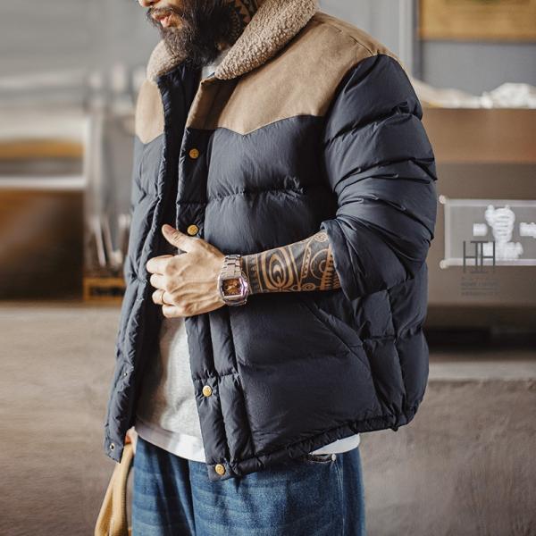 ホワイダウン90 ダウンコート メンズ おしゃれ 防寒着 ボア襟 カラー配色 ダウンジャケット トリ...