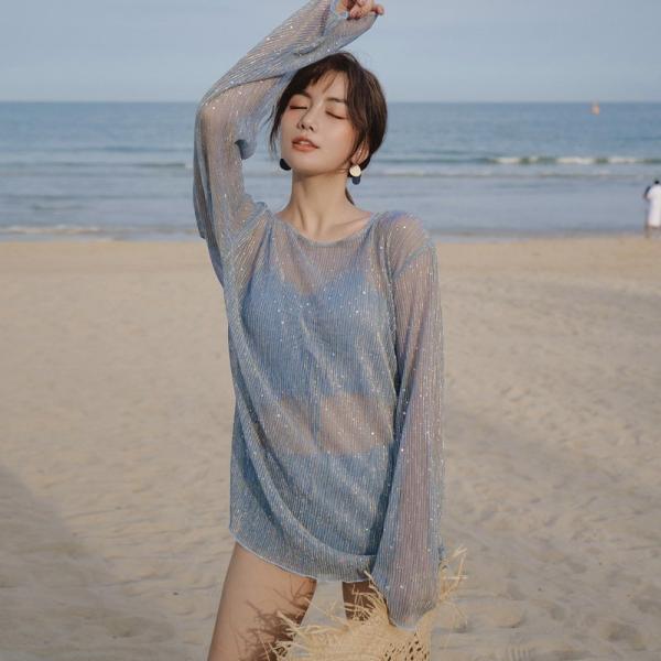 水着セット ビキニ レディース 長袖シースルーレーストップス ビスチェビキニ フリルショーツ 3点セ...