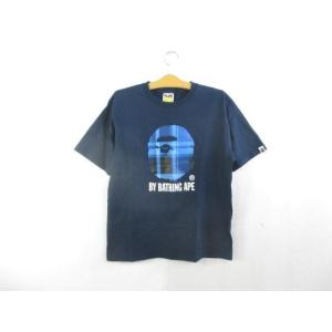 良品 アベイシングエイプ A BATHING APE Tシャツ 半袖 ロゴTシャツ L ネイビー メ...