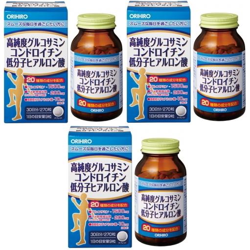 【送料無料】 高純度グルコサミンコンドロイチン低分子ヒアルロン酸  270粒（30日分）×3個セット...