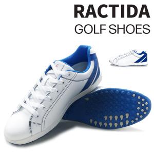 (日本正規品)ラクティダ メンズ スパイクレス ゴルフシューズ SRM-06 ホワイトブルー (新品)