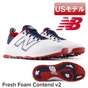 (USモデル)ニューバランス フレッシュフォーム コンテンドV2 スパイクレスシューズ ホワイトネイビー D スリム幅 New Balance Golf MG406WN｜jwings