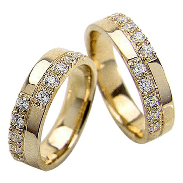 結婚指輪 ダイヤモンド クロスペアリング 5mm幅 イエローゴールドK18 カップル 安い 注文製作...