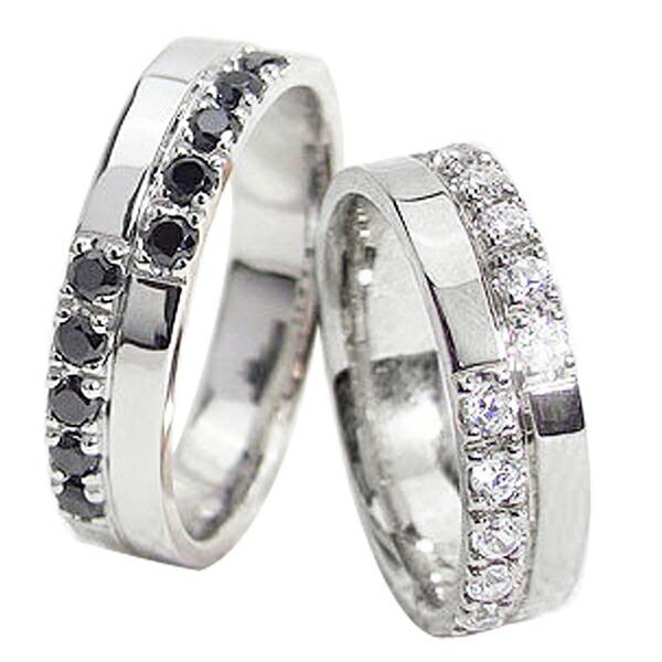 結婚指輪 プラチナ クロス ダイヤモンド ブラックダイヤモンド 幅広 5ミリ幅 マリッジリング Pt...