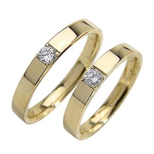 結婚指輪 一粒 ダイヤモンド 0.1ct マリッジリング イエローゴールドK10 ペアリング 受注｜jwl-i