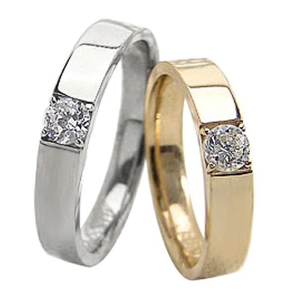 結婚指輪 一粒 ダイヤモンド 0.2ct マリッジリング イエローゴールドK18 ホワイトゴールドK...
