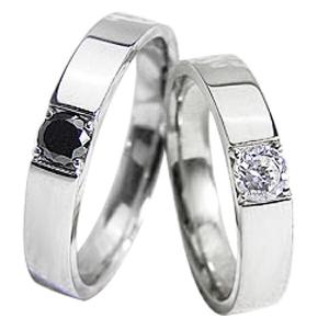 結婚指輪 一粒ダイヤモンド ブラックダイヤモンド 0.2ct マリッジリング ホワイトゴールドK18 ペアリング 受注｜jwl-i