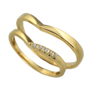 結婚指輪 V字 ダイヤモンド 18金 ペアリング マリッジリング K18 カップル 注文製作 プレゼント ギフト 受注｜jwl-i