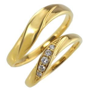 結婚指輪 ウェーブ ファイブストーン ダイヤモンド K18 ゴールド ペアリング マリッジリング 18金 シンプル カップル 注文製作 プレゼント ギフト 受注｜jwl-i