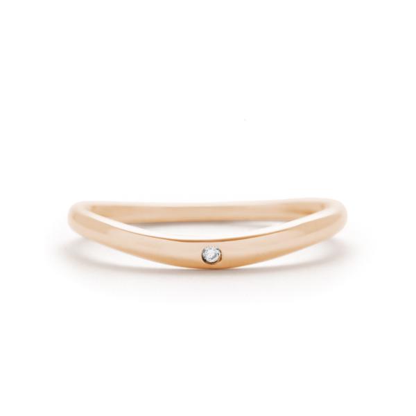 指輪 レディース 10金 ピンクゴールド K10PG 天然ダイヤモンド マリッジリング V字 細め ...