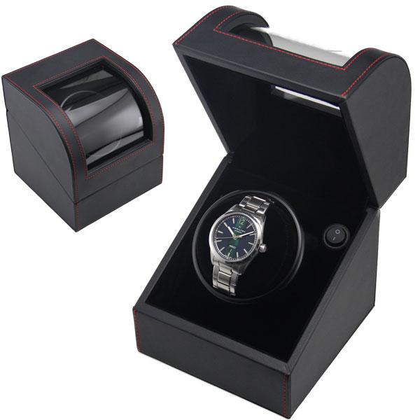 マブチモーター搭載　まじめなウォッチワインダー　USB給電　レザー調　ブラック×赤ステッチ　IG-Z...