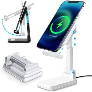 携帯電話ワイヤレス充電器 2in1 急速充電スマホ スタンド 角度高度調整可能 折り畳み式 ポータブル電話ホルダー ライブ生放送 ipad/iPhon