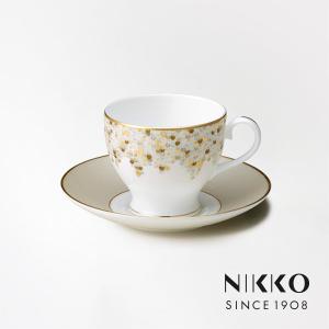 NIKKO(ニッコー) SPANGLES(スパングルス) 兼用碗皿 (240cc) 〈12471-2242〉 食器 カップ コーヒー 紅茶 プロ仕様 金 白 ホワイト 食洗機可｜jyoei